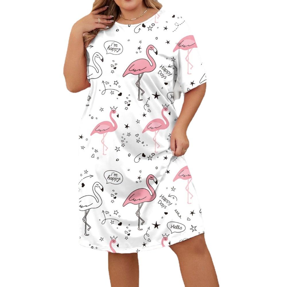 GMXIA Женская мода лето-весна бабочка сердце леопардовый принт большой размер с коротким рукавом и круглым вырезом свободные повседневные ночные рубашки платья