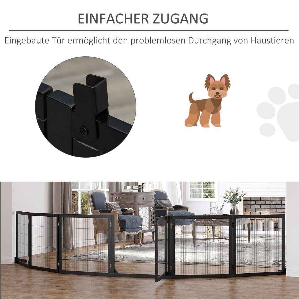 Wooden Pet Gate, Freestanding Dog Security Barrier with Two Support Feet - Black