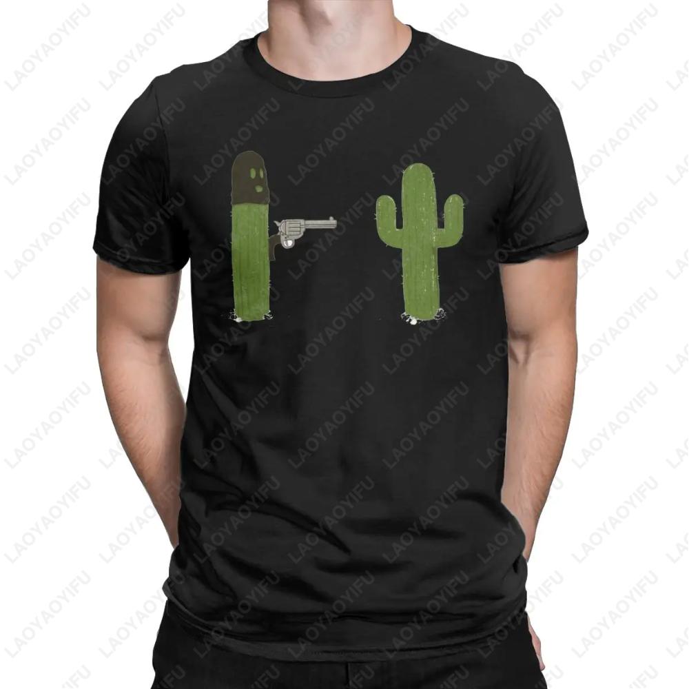 Funny Cactus Stickem Up Gun TShirts Men Crewneck Cotton T Shirt Short Sleeve Tees Summer Oneck Male Unisex Printed Tshirt