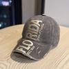 Letter-embroidered baseball cap, unisex, sun-protective, washed cotton, casual, soft-brimmed, duckbill-style