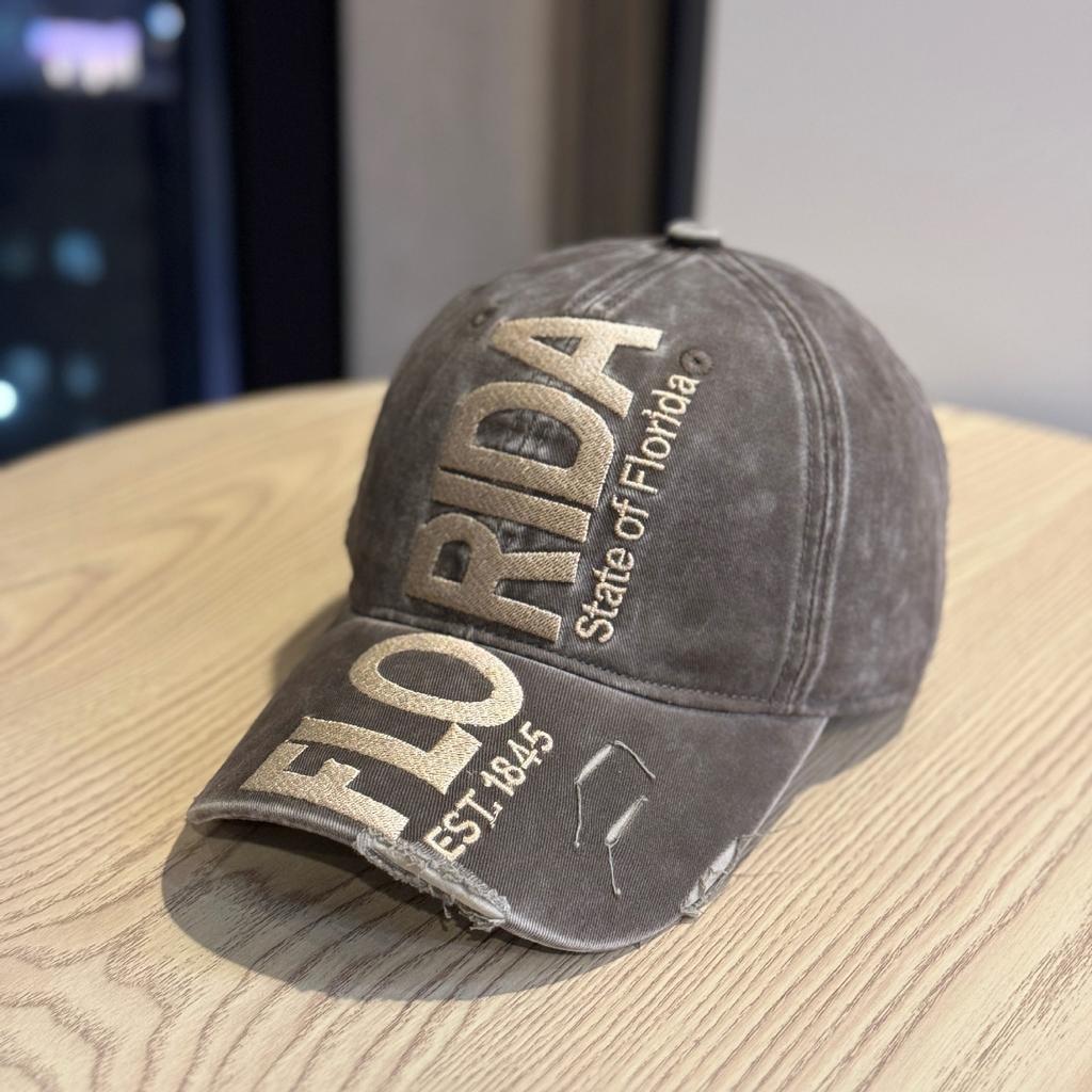 Letter-embroidered baseball cap, unisex, sun-protective, washed cotton, casual, soft-brimmed, duckbill-style
