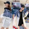 Spring Autumn Fashion Medium Long Splicing Denim Jacket Female Loose All-match Casual Cowboy Overcoat Female Windbreaker
