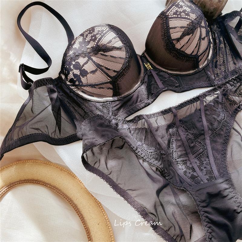 Новый женский комплект нижнего белья, сексуальный кружевной комплект с бюстгальтером и вышивкой, модный бюстгальтер с чашками 3/4, регулируемый бюстгальтер с эффектом пуш-ап, женское нижнее белье, бюстгальтеры, трусики