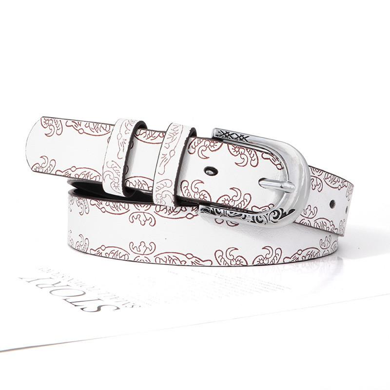 Leather Boho Inspired Belt With Embossed Design And Silver Buckle Womens For