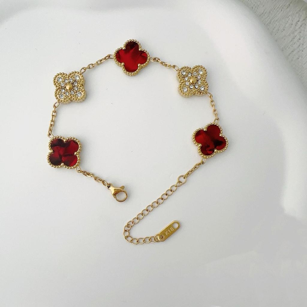 Двусторонний браслет из пяти цветов Браслет с четырьмя листочками клевера Не теряет цвет Женский элегантный легкий роскошный браслет темперамента