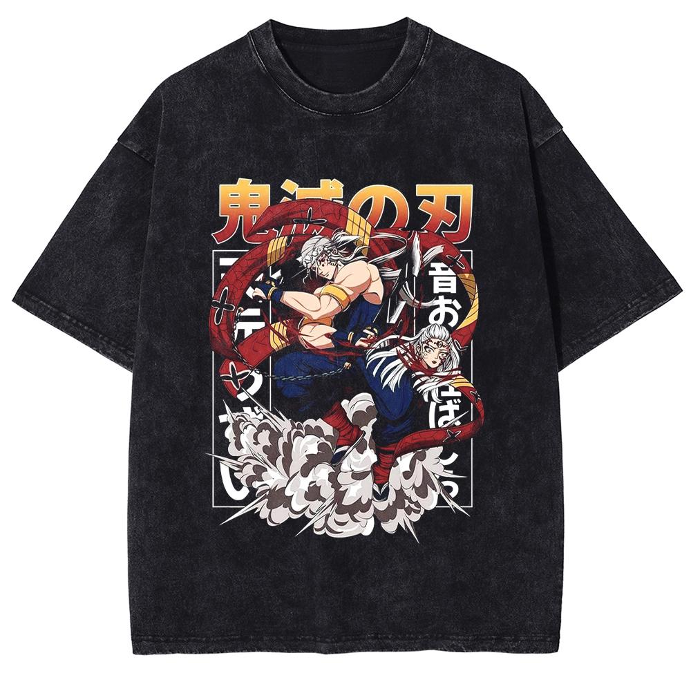 Милая графическая футболка Kanroji Mitsuri Аниме Demon Slayer Футболка Мужская Женская Выстиранные футболки Харадзюку Мужская Манга Хлопковые топы