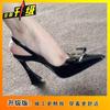 2025 summer new high heels metal decoration word empty soft sole temperament pointed sexy bag head sandals women