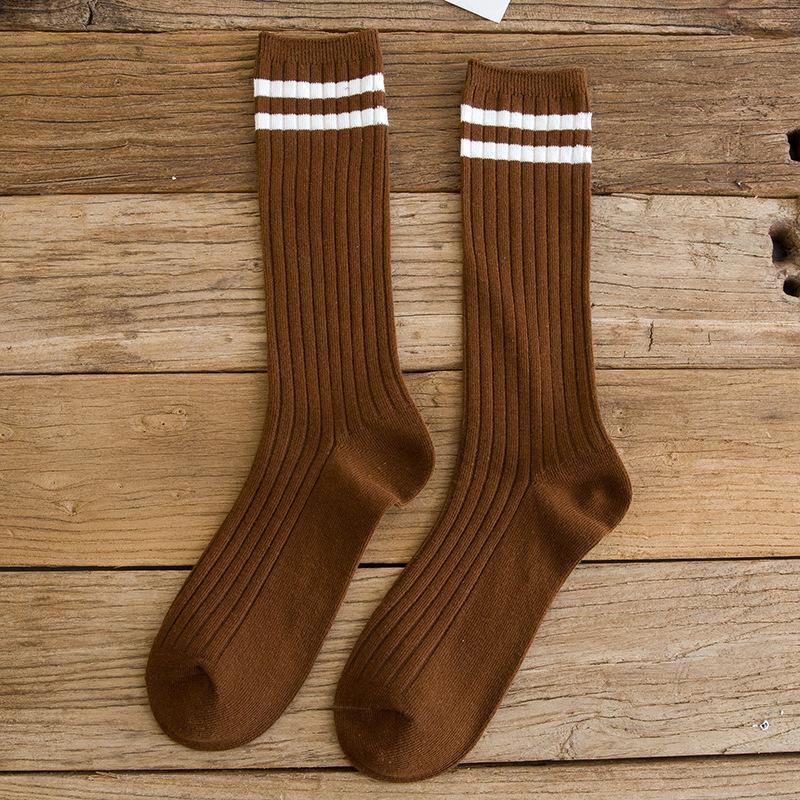 College Style Striped Women Socks Solid Black White Long Sock for Women Japanese Cute Vintage Stockings