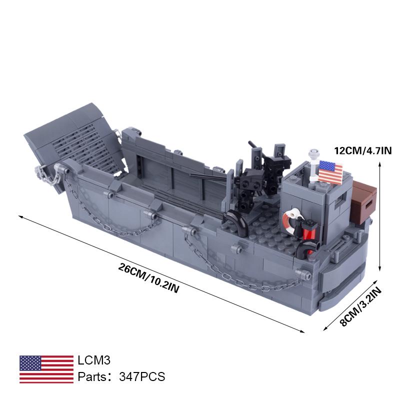 MOC Вторая мировая война Армия США Основной боевой танк Конструктор Истребитель LCM3 Бронированная машина Кирпичики Игрушки Подарок для мальчиков