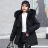 Winter Women Jacket Furry Hood Long Sleeves Drawstring Waist Pockets Zipper And Button Closure Windbreaker Mid Length Solid Color Windproof Warm Coat