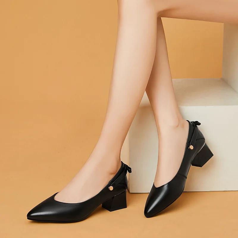 Мода Весна Лето Новые Дизайнерские Туфли на Среднем Каблуке Женские Большого Размера Лодочки Бренд Натуральная Кожа Женские Роскошные Модные Вечерние Туфли