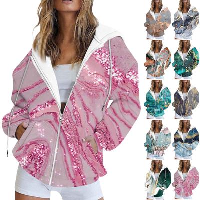 Женская модная повседневная толстовка с принтом, осенне-зимняя куртка-кардиган с длинными рукавами и карманами, куртка с капюшоном на молнии, пальто