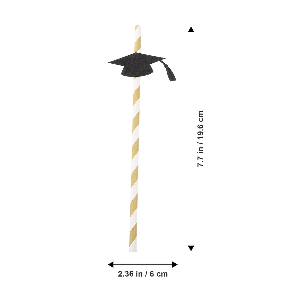 12Pcs Doctor Hat Themed Straws Flexible Paper Drinking Straws Trencher Design Graduation Party Decor Elegant Table Decoration