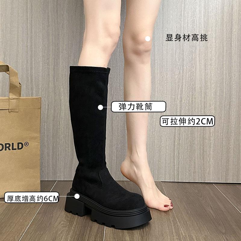 Fashion Winter Platform Thick Heel Woman Knee High Boot Concise Slip On Shoes Ladies Punk Style Knight Long Booties