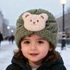 Children Hat Cartoon Bear Design Comfortable Elastic Fit Knitting Hat All-Round Thermal Protection Winter Baby Hat