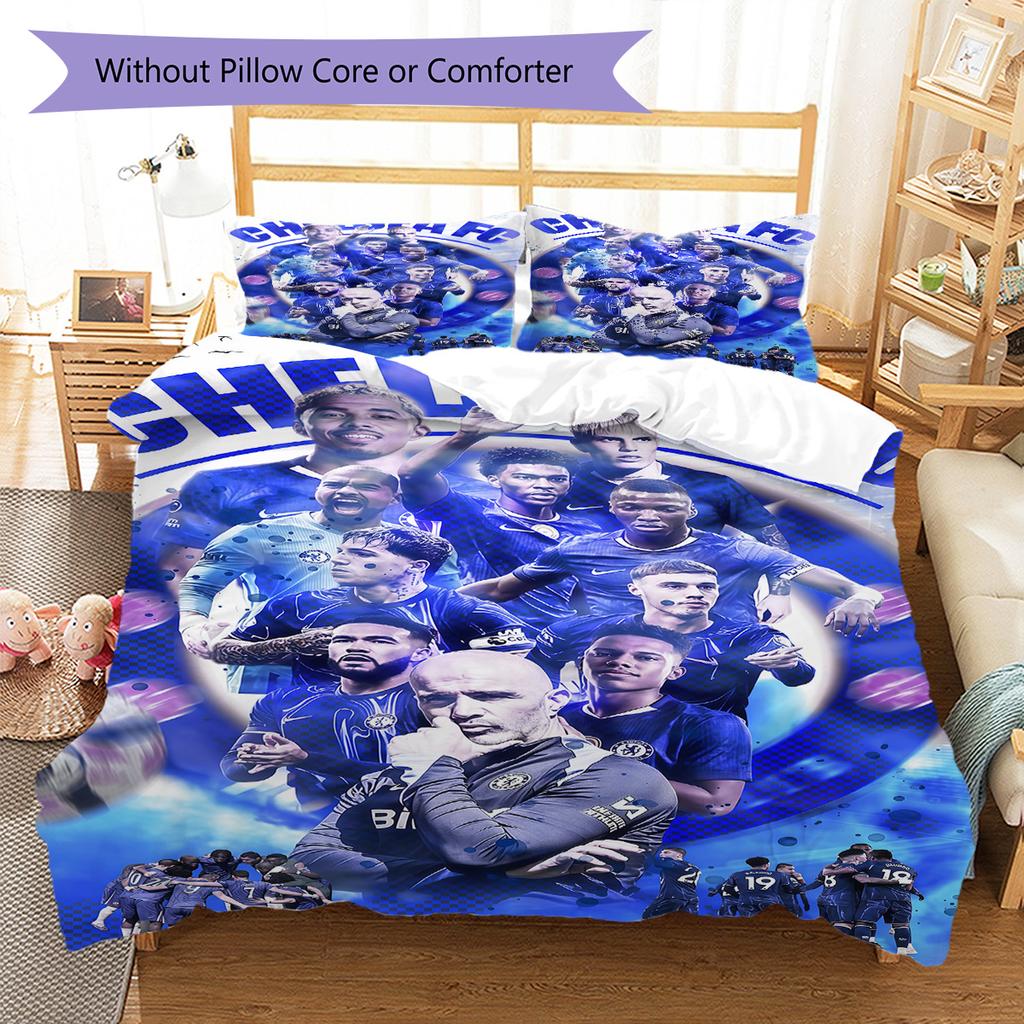 Chelsea FC football RugPattern Bedding Quilt Set Quilt Cover Pillowcase Home Decoration Birthday Gift (1 * duvet cover + 2 * pillowcase, without core)