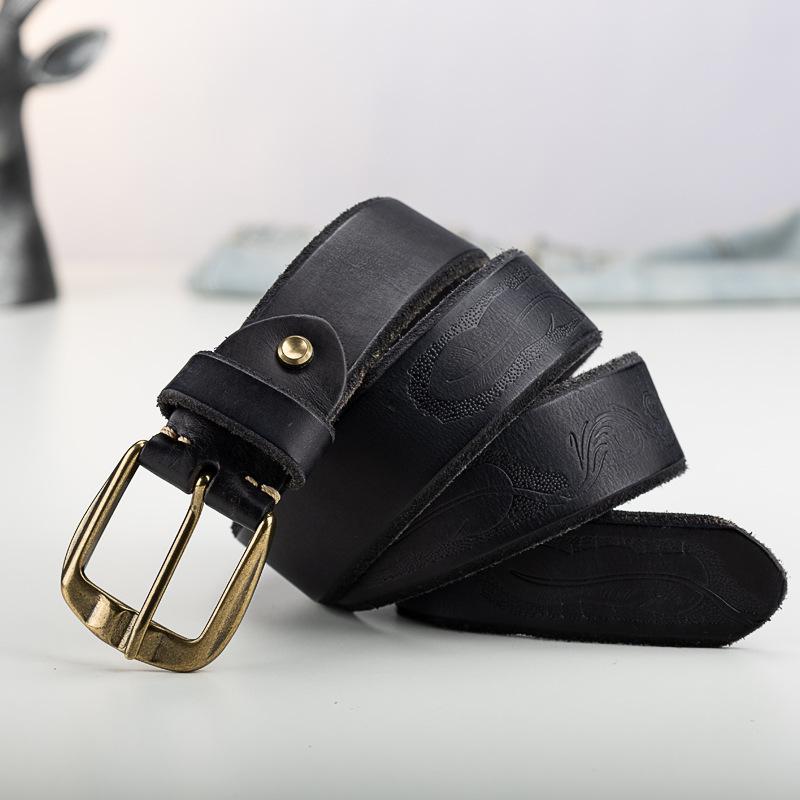 Ретро Личность Первый Слой Коровьей Кожи Гравированный Ремень Мужской Кожаный С Пряжкой-Иголкой Легкий Модный Джинсовый Повседневный Ремень для Брюк