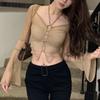 Sexy Halter T-shirts Women Clothes Hot Female Crop Tops Korean Fashion Ladies Streetwear See Through Long Sleeve Tees Pure Basic