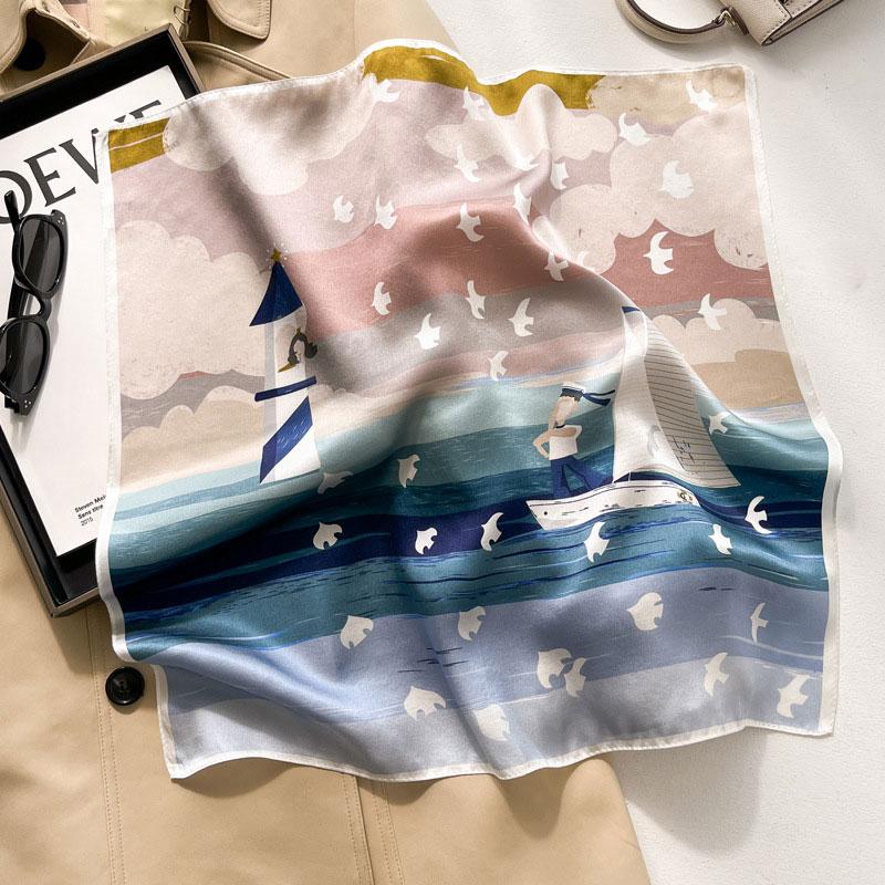 New 100% Natural Real Silk Women Scarf Printed Scarfs Bandana Women Square Scarves Hijab Shawls Warp Neckerchief Female Foulard
