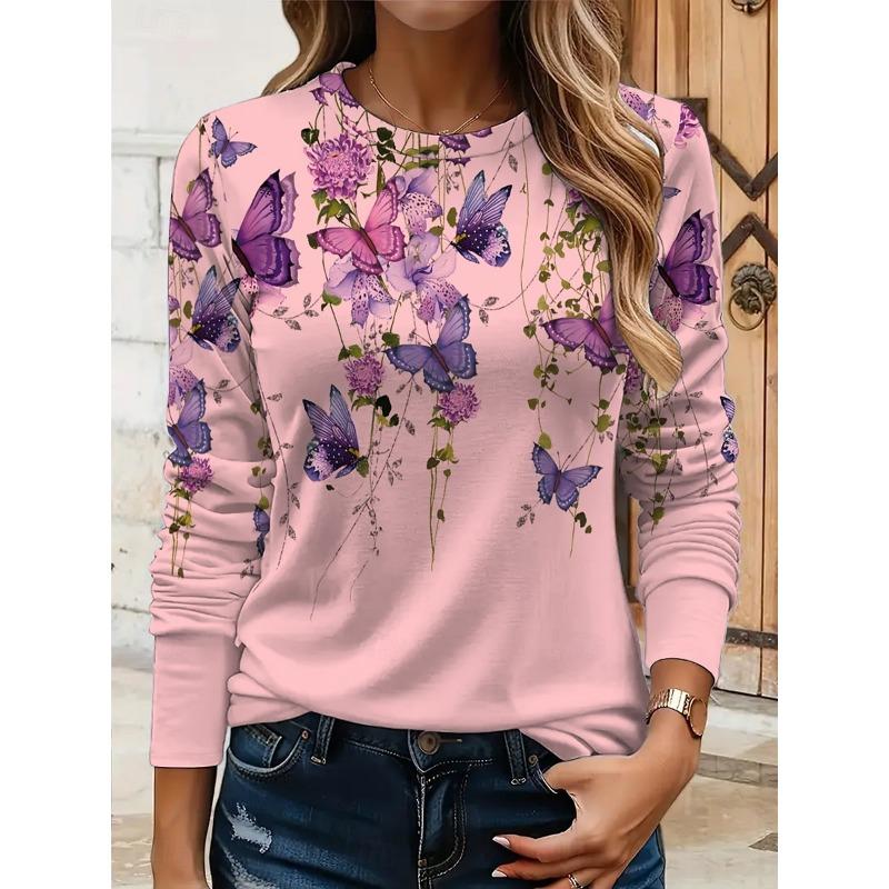 Autumn Butterfly 3d Print Long SleeveT-Shirt Casual Women Clothing Long Sleeve T-shirt Fashion Casual Oversized Tops Tees Female