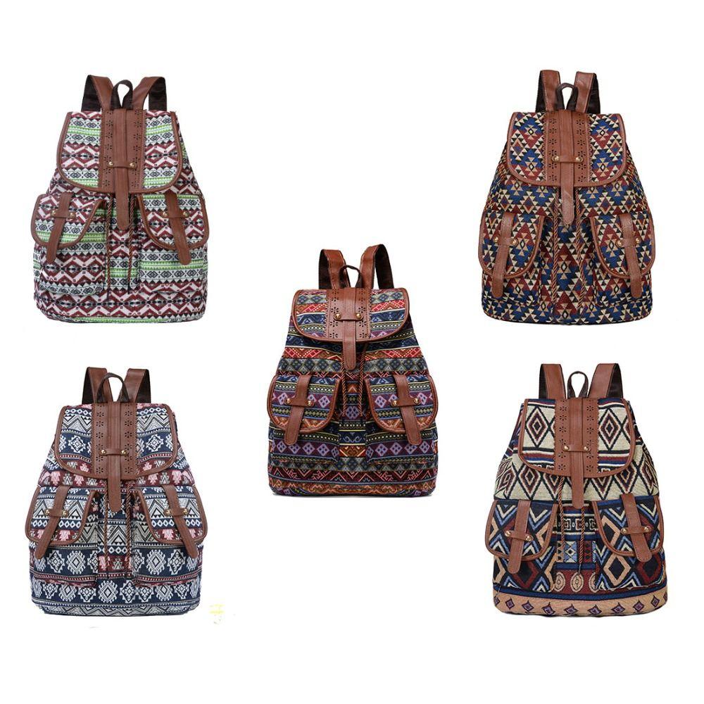 Свободное время Этнический стиль Рисунок Школьные сумки Холст Большая вместимость Рюкзаки Дорожный рюкзак Студент