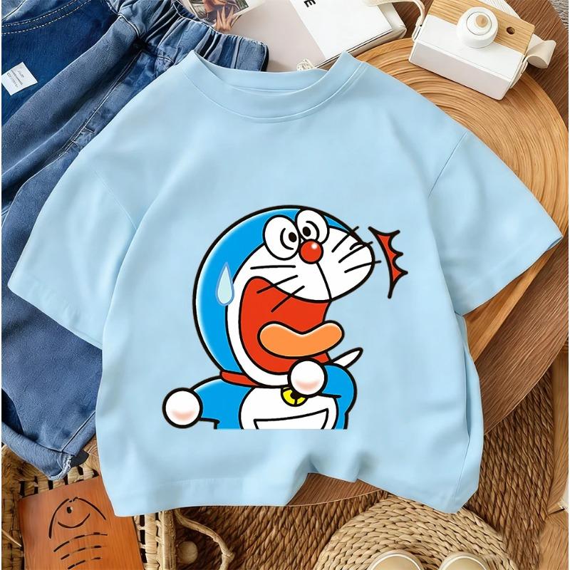 Детская повседневная футболка Дораэмон Милый Кавайный принт 2026 Лето Уличная мода