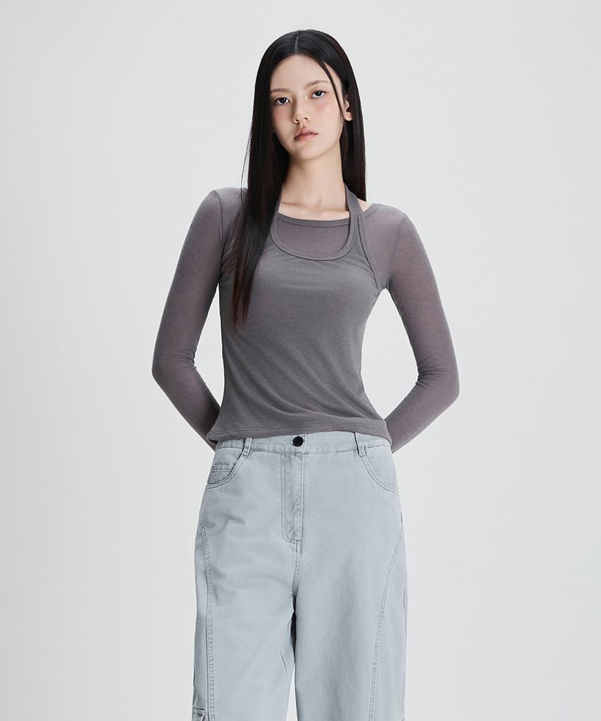 MIXXO Прозрачная футболка с длинным рукавом и вырезом-халтер Re Lwf912C_Miwlwg31Qa