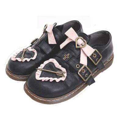 Туфли в стиле Лолиты Sweet Love в стиле ретро с квадратной пряжкой, кружевом и бантом, с круглой головкой, обувь для девочек, туфли принцессы в кавайном стиле, туфли на плоском каблуке для косплея, Cos