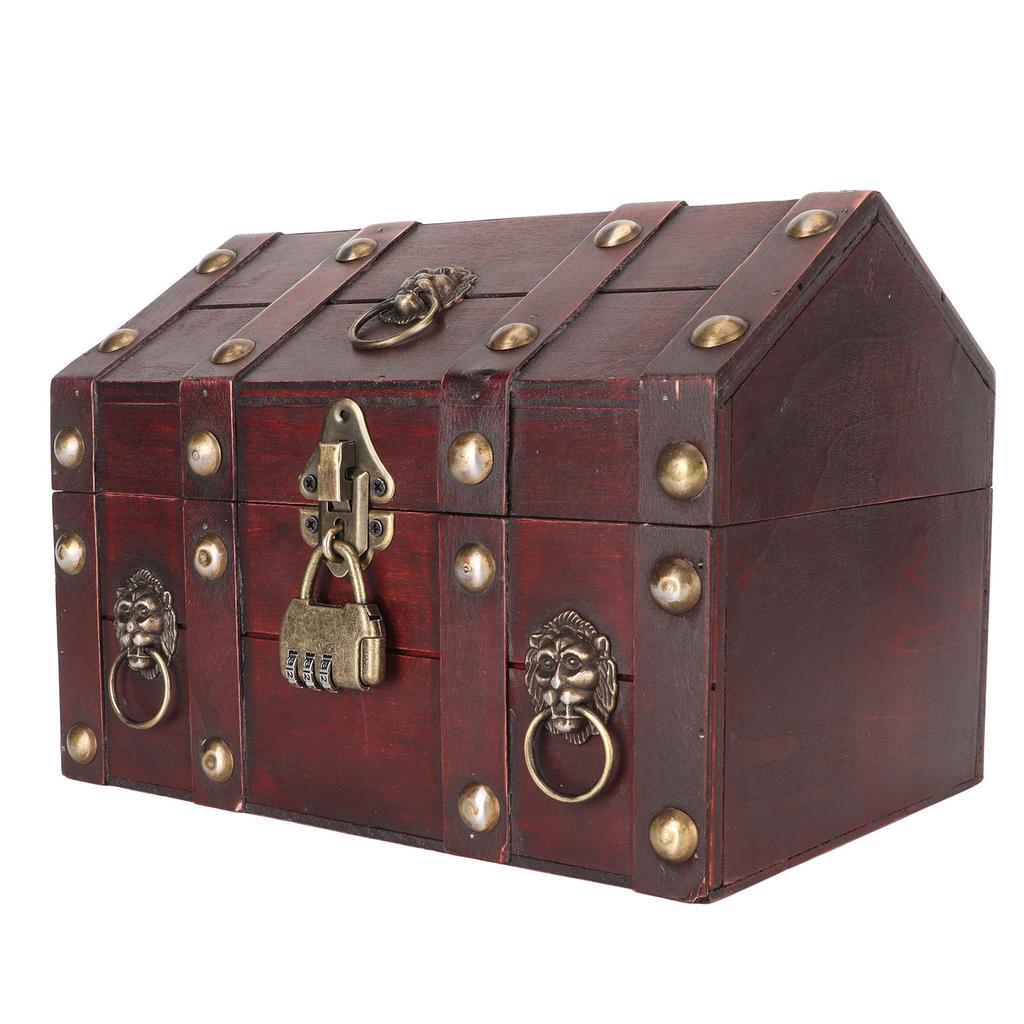 Treasure Chest Storage Box with Combination Lock Handcraft Exquisite Wood Treasure Box for Jewelry