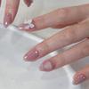 24 Pieces Naked Pink Solid Color Wearing Nail White Bow Love Manicure Wearing Nail Piece Removable Fake Nail
