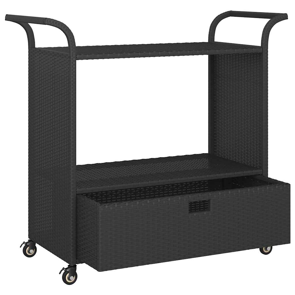 Bar Trolley with Drawer Black 100 x 45 x 97 cm Poly Rattan
