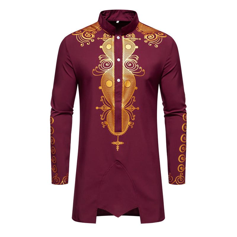 Men's Muslim Robe Jubba Thobe Muslim Dress Middle Eastern Costume Muslim Print Robe Blue Black Red White