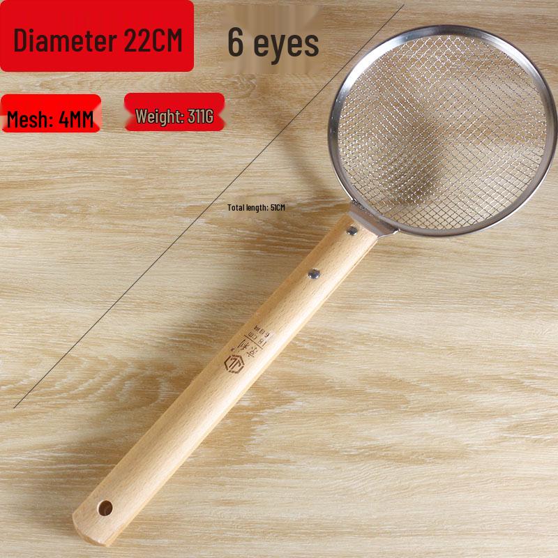Wooden Handle Stainless Steel Slotted Spoon Mesh Strainer Colander for Noodles and Draining