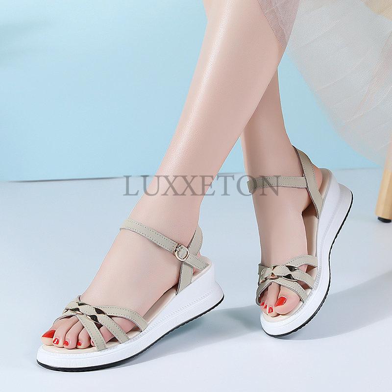 Женская летняя обувь с открытым носком, сандалии на платформе с металлической отделкой, женские сандалии на танкетке, женская легкая повседневная обувь Zapatillas Muje