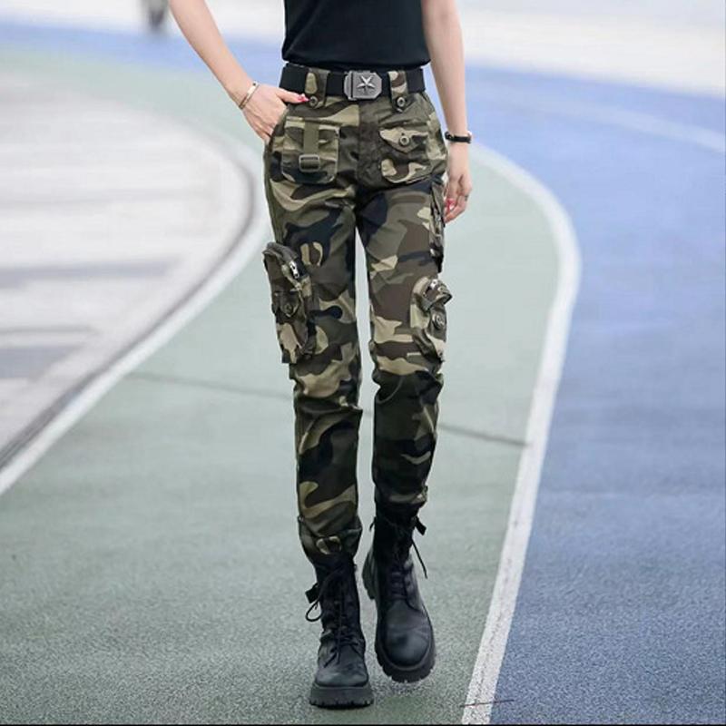 Спортивные рабочие брюки на открытом воздухе, женские повседневные модные брюки с несколькими карманами в стиле милитари, свободные прямые камуфляжные брюки