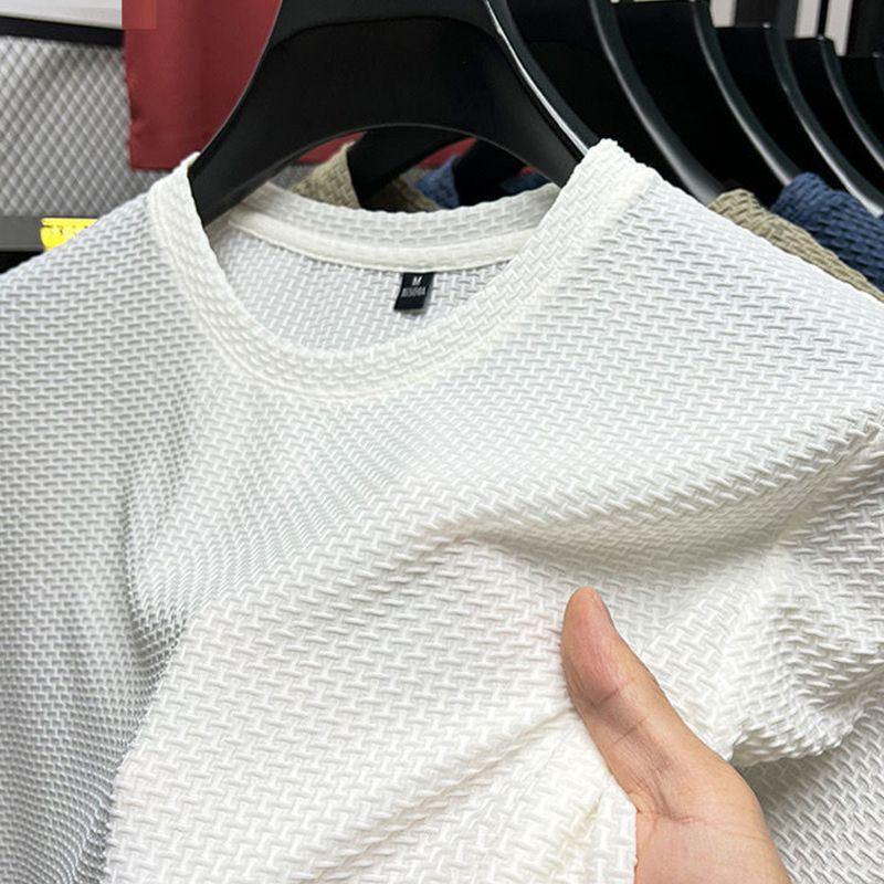 Мужская летняя футболка Ice Silk Mesh - дышащая, с короткими рукавами, высококачественный круглый вырез