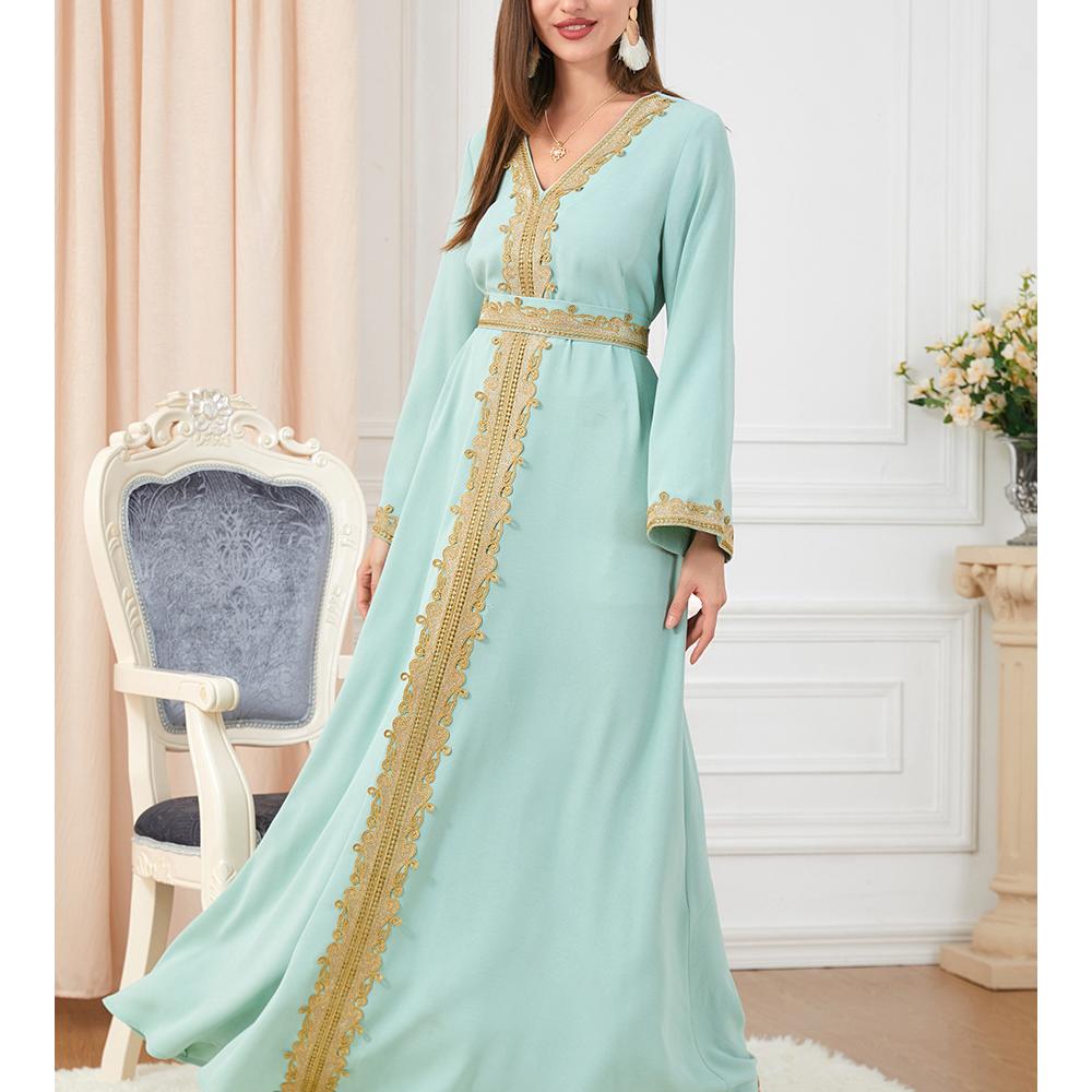 Халат Платье Женщины Вышитый Халат Дубай Турция Исламский Халат Халат Мусуман Расклешенное Платье