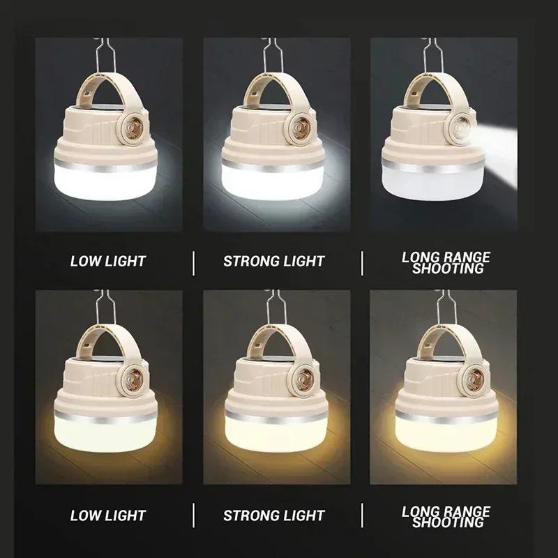 Outdoor Camping LED Solar Lights with 6 Lighting Modes Tent Light Solar Rechargeable Hanging Lamp Outdoor Fishing Lanteran