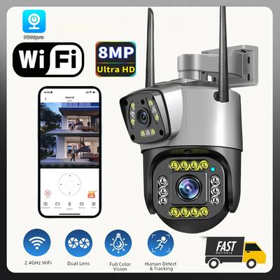 Двойная камера HD Wifi 4MP камера видеонаблюдения, беспроводная наружная интеллектуальная домашняя система ночного видения V380pro 4X цифровой зум CCTV