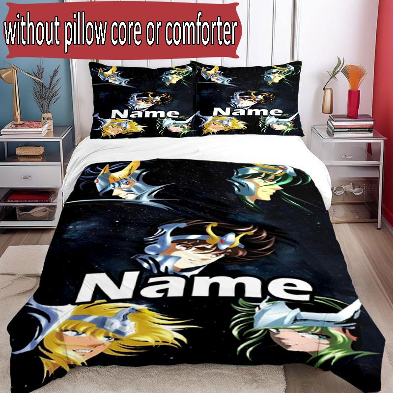 3pcs Duvet Cover Set (1*Duvet Cover + 2*Pillowcase, Without Core), Custom Name Saint Seiya Pattern Bedding Set, Home Bedroom Decor Gift