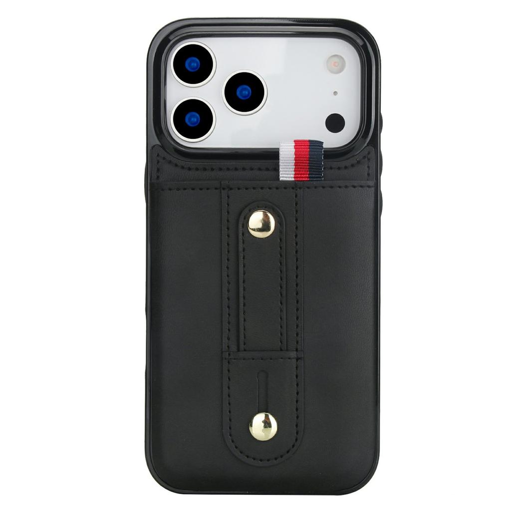 For iPhone 17 Pro Max Case PU Leather+TPU Hidden Card Holder Drop-proof Phone Cover with Kickstand