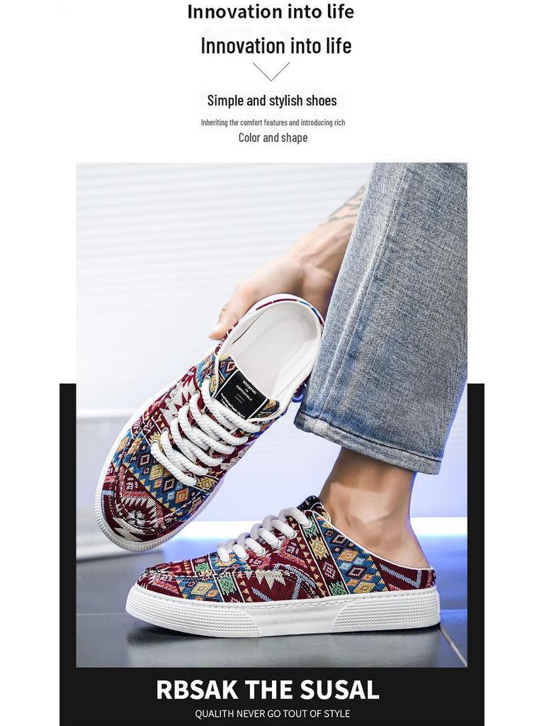 Мужские модные дышащие парусиновые кроссовки-слайдеры - универсальные летние полутапочки