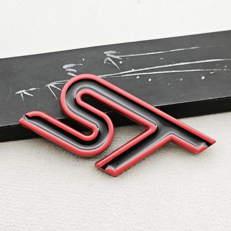 3D Metal Red ST Front Grille Sticker Car Head Grill Emblem Badge Chrome Sticker For FORD FIESTA FOCUS MONDEO Auto Car Styling