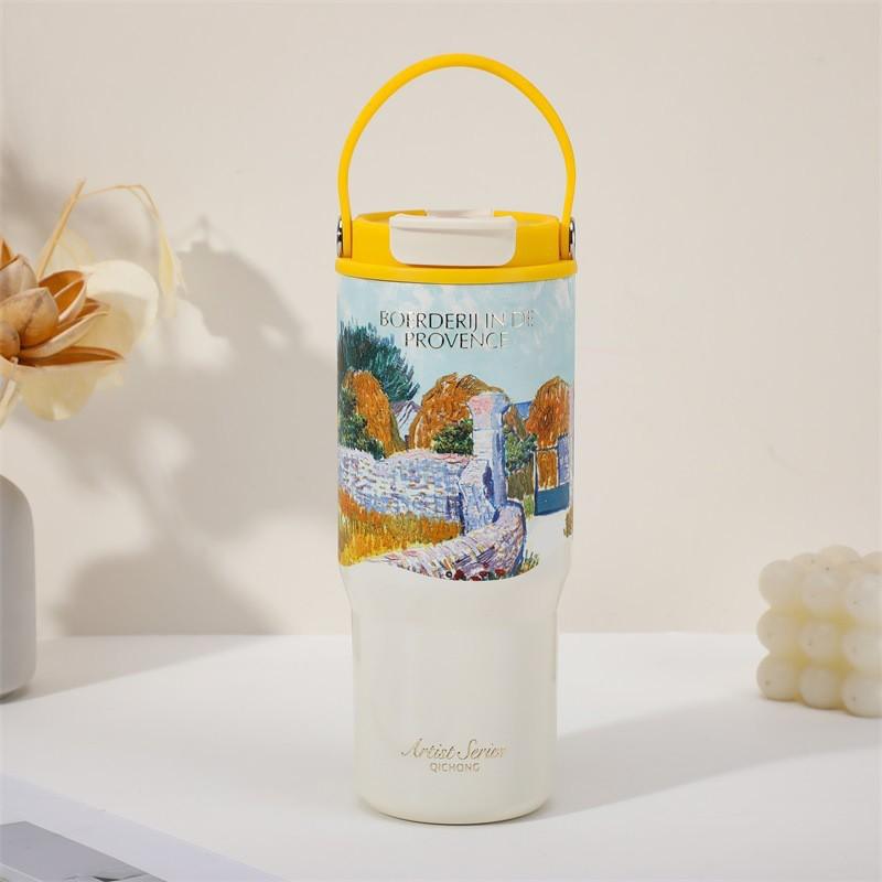 Ceramic Lined Insulated Travel Mug 700ml With Tea Strainer Kids Adult Vacuum Thermos Outdoor School Office