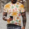 Summer Fashion T-Shirts with Coconut Palm 3D Print, Street Men's Large Size Daily T-Shirt with Round Neckline and Short Sleeves, T-Shirts, Tops