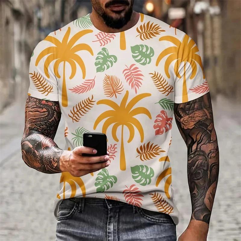 Summer Fashion T-Shirts with Coconut Palm 3D Print, Street Men's Large Size Daily T-Shirt with Round Neckline and Short Sleeves, T-Shirts, Tops