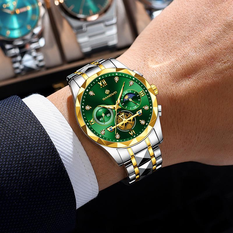 LIGE Top Luxury Watches Men BANGWEI Fashion Business Quartz Wristwatches Waterproof Luminous Steel Mens Watch Gifts Reloj