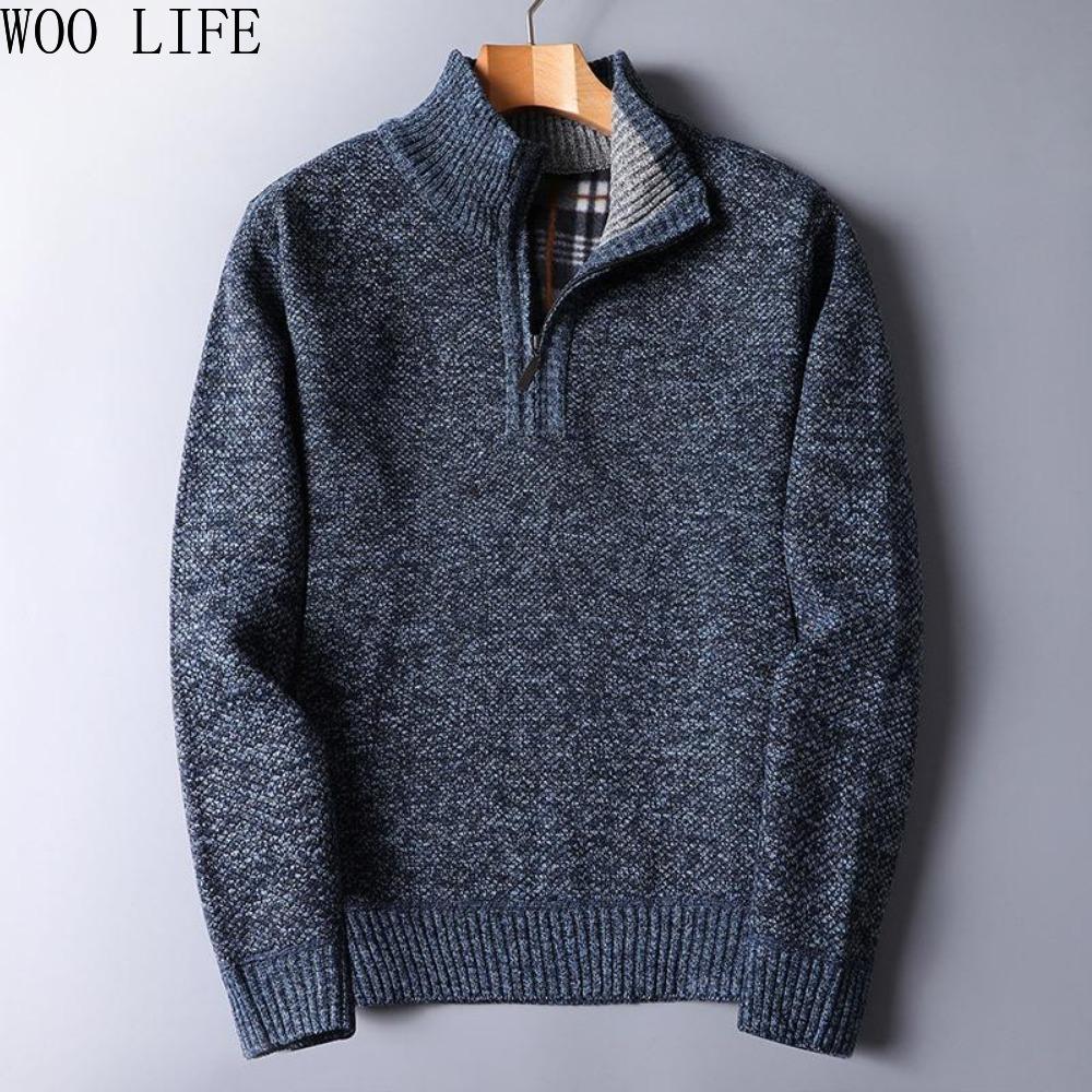 Мужской флисовый свитер на молнии, Тяжелая вязаная куртка, Зимний теплый пуловер оверсайз, Верхняя одежда