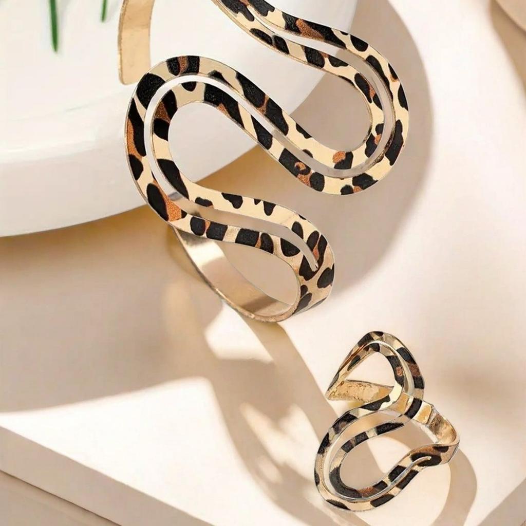 Леопардовый узор Нерегулярный браслет Кольцо Дамский комплект