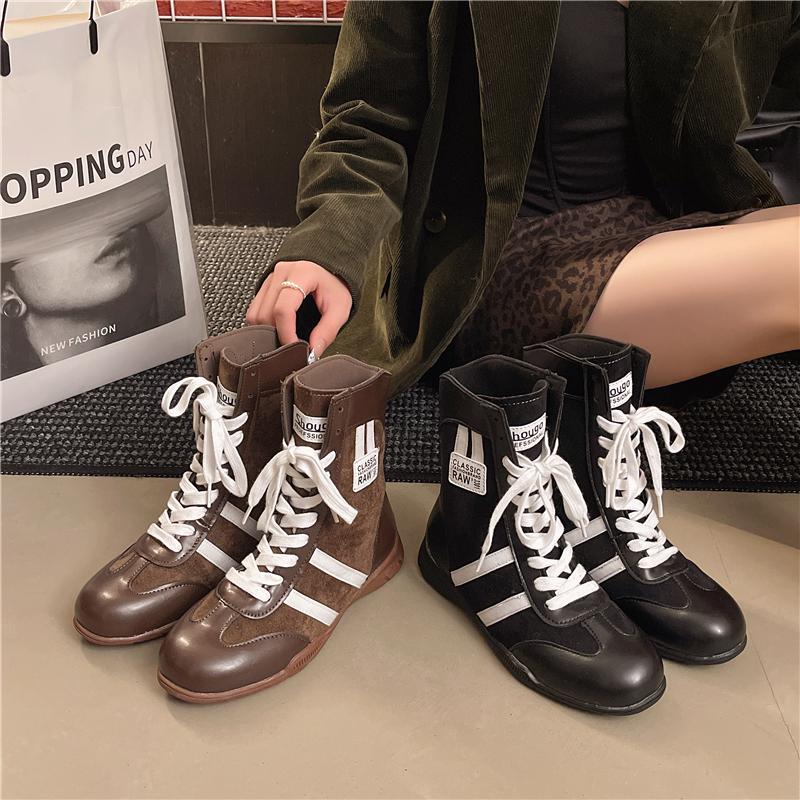 Fashion Retro Brown Suede Thick Bottom Ankle Boots Women 2025 Winter Comfort Non Slip Lace Up Flats Sneakers Woman's Y2K Casual Shoes
